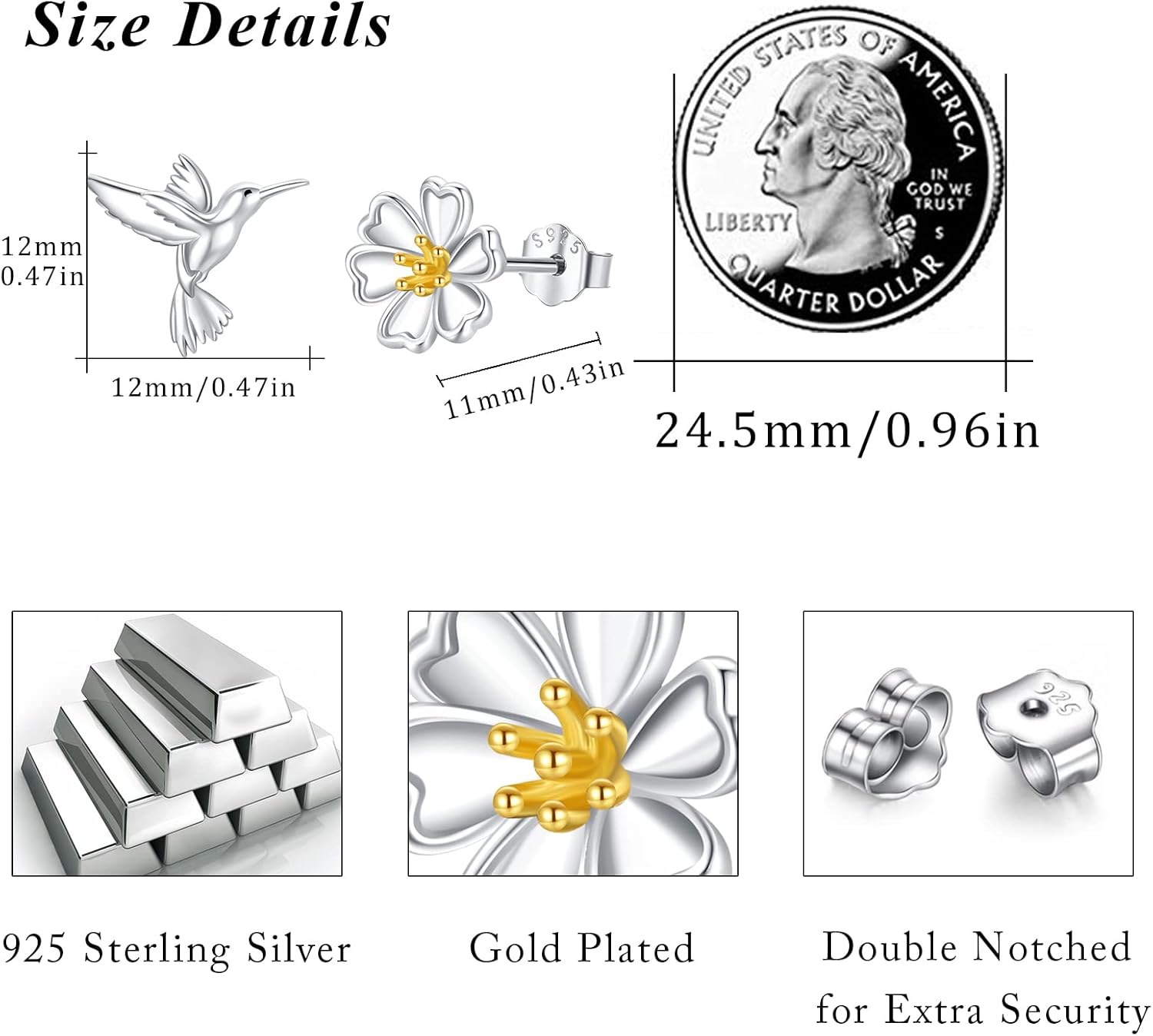 OHAYOO Hummingbird Stud Earrings Set – 925 Sterling Silver Animal Earrings with Octopus Moonstone, Paw Print & Swan, Ocean & Forest Jewelry Gifts for Women, Summer Graduation Birthday - Image 5