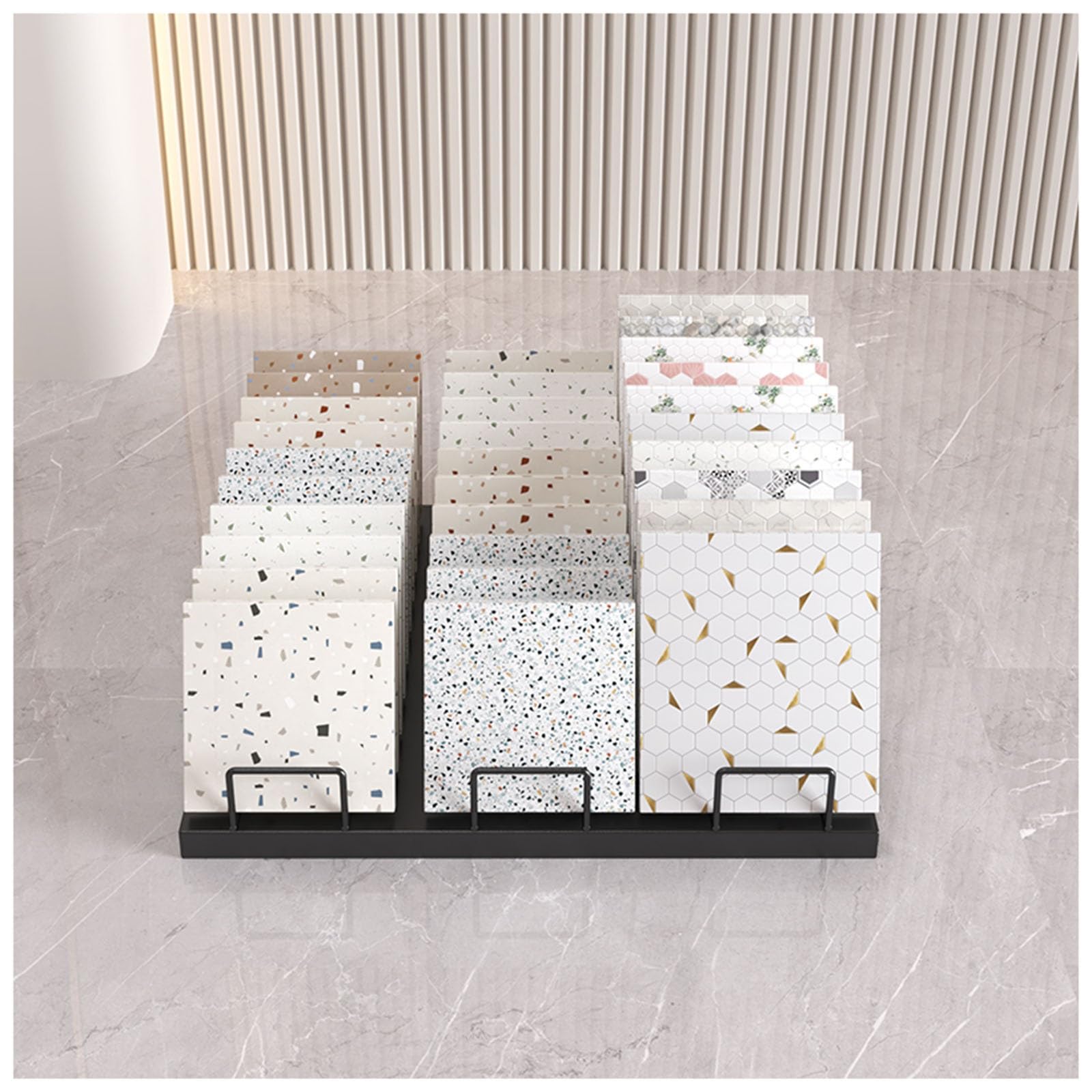 NQNFWCRJ Small Metal Tile Rack Floor Tile Display Stand for 30 Samples Three Row Rack Building Material SamplesFloor Tile Display Rack Vertical