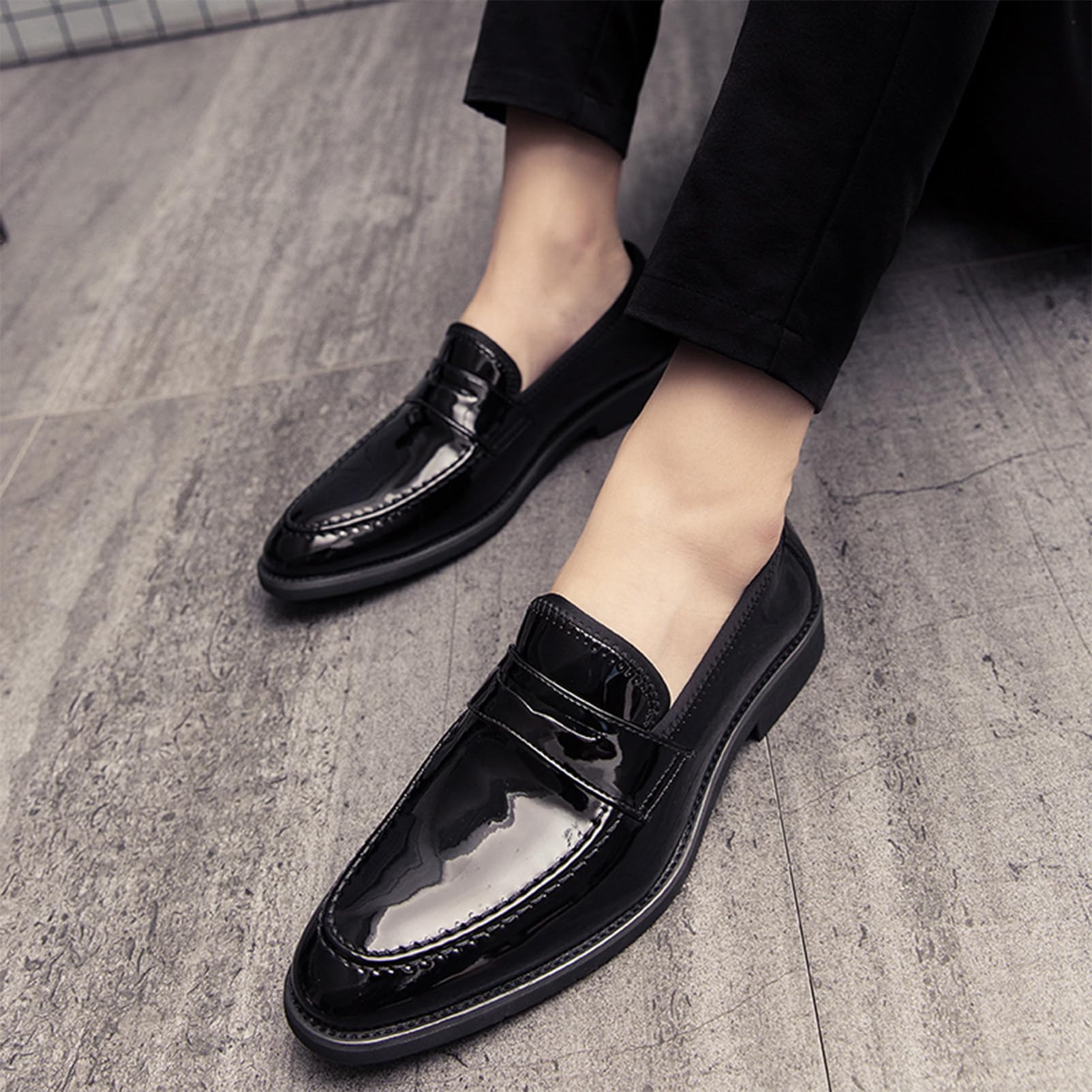 ANUFER Hombre Brillante Charol de Imitación Penny Mocasines Slip-On Formal Zapatos de Vestir