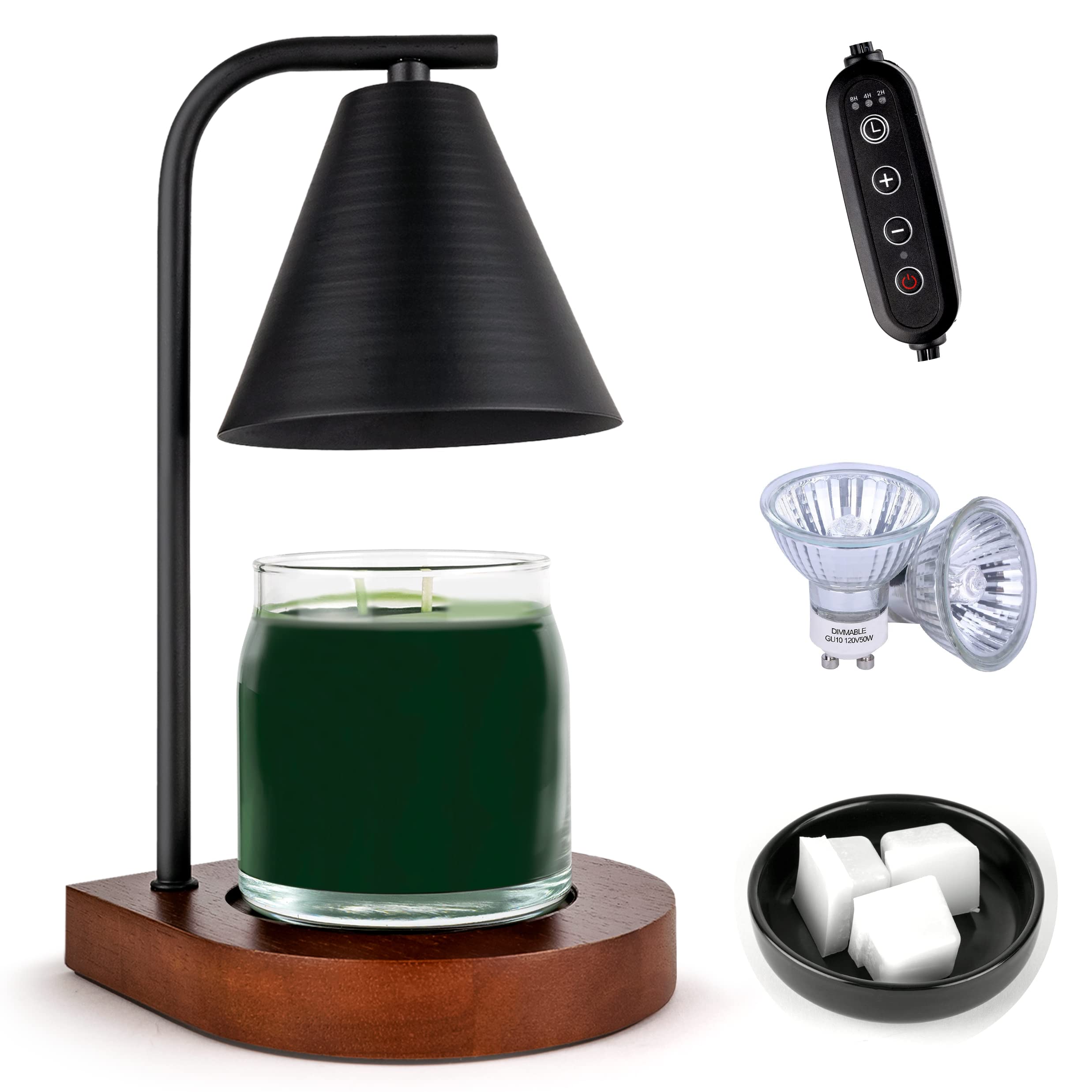 Candle Warmer Lamp with Timer, Dimmable Candle Warmer Lamp for Jar Candles, Electric Candle Warmer Auto Shutoff, Candle Warmer Lamp with 2 Bulbs for Scented Candles - Includes Free Wax Melt Dish