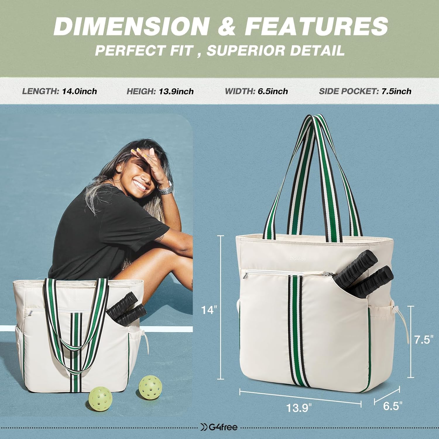 G4Free Pickleball Bag, Pickleball Tote Bag for Women Men, External Ball Bag with Shoe Compartment & Paddle Cover Pocket - Image 2