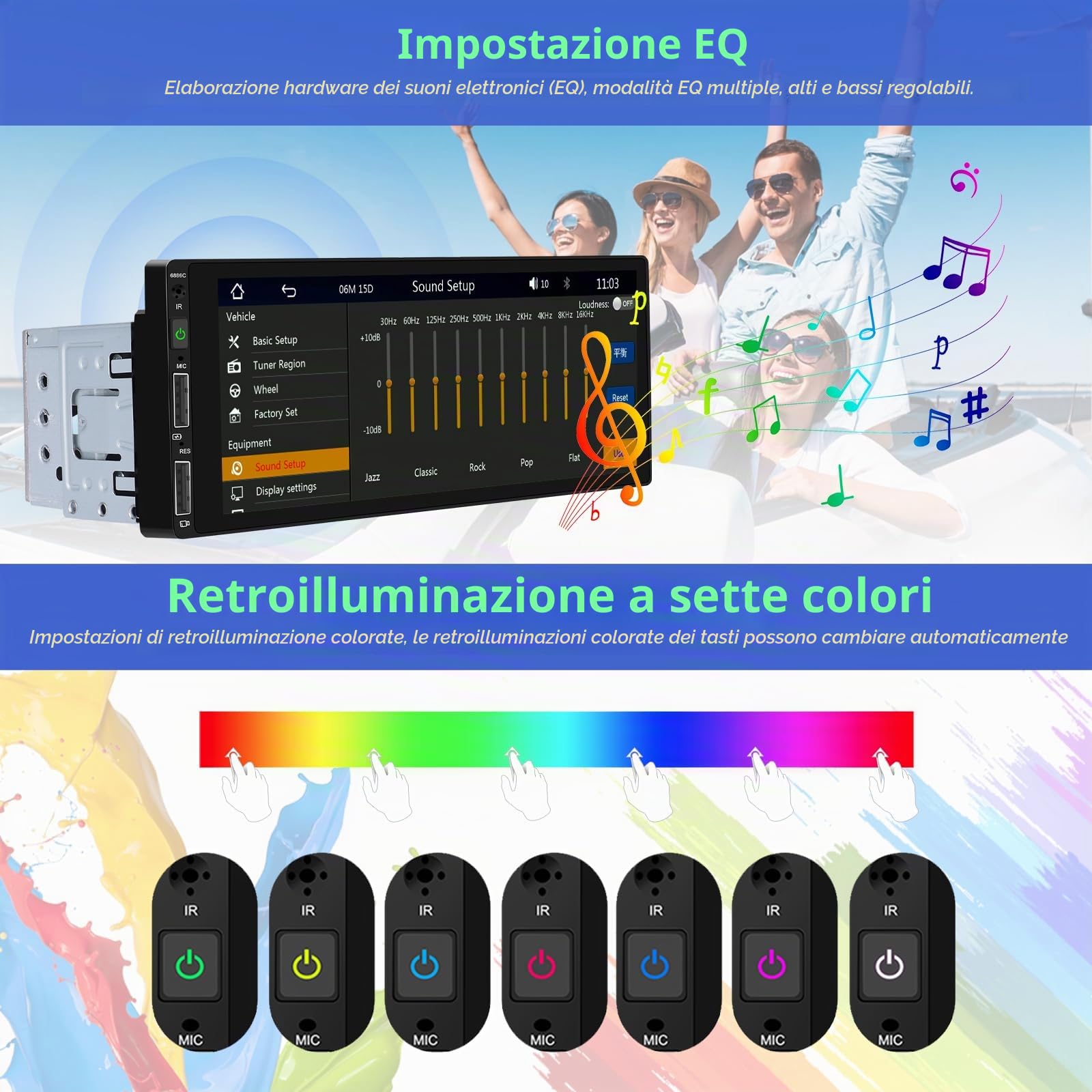 Podofo Autoradio 1 Din con Carplay Bluetooth Android Auto, Auto Radio con 6,86 Pollici Schermo Supporta Connessione Specchio FM, Telecamera Posteriore e Microfono