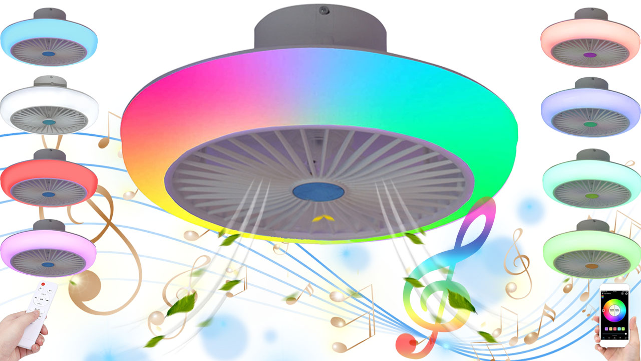 VOMI Ventilatore A Soffitto Con Luce LED E Altoparlante Bluetooth – 72W + 30W – Telecomando E APP – RGB Dimmerabile - 4