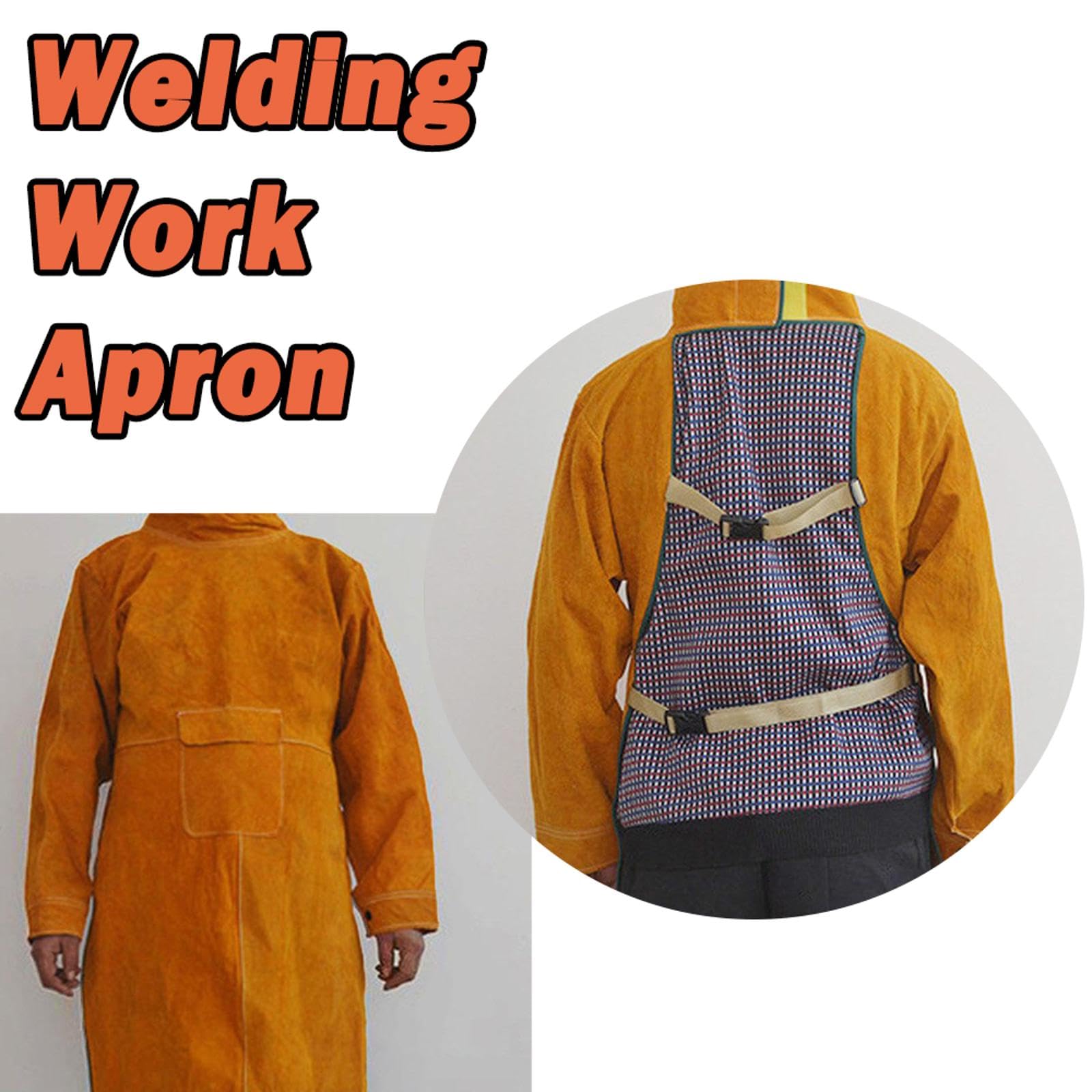 SEIWEI Cowhide Welding Work Apron with Sleeve, Heat Flame Resistant Apron, Adjustable Blacksmith Aprons for Welders Men Women