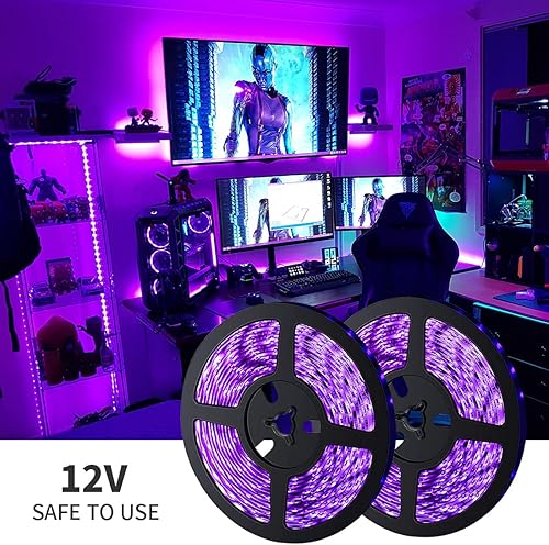 Miniatura 2 de Tira de luz negra, kit de tira de luz LED negra flexible de 66 pies, 1200 cuentas de lámpara, luz negra de 12 V, no impermeable para fiestas de