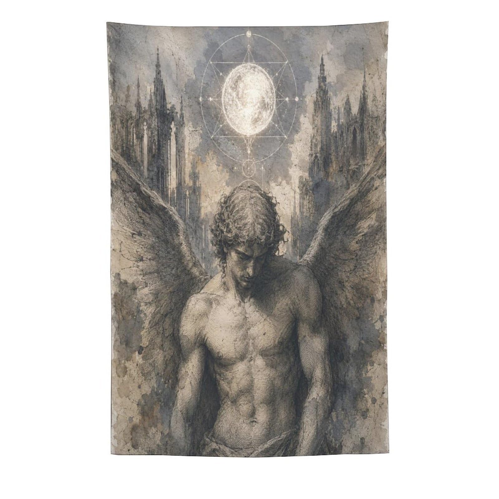 H3B8U2Y5 Dark Angel Lucifer Wall Tapestry, Fantasy Illustration, Bed