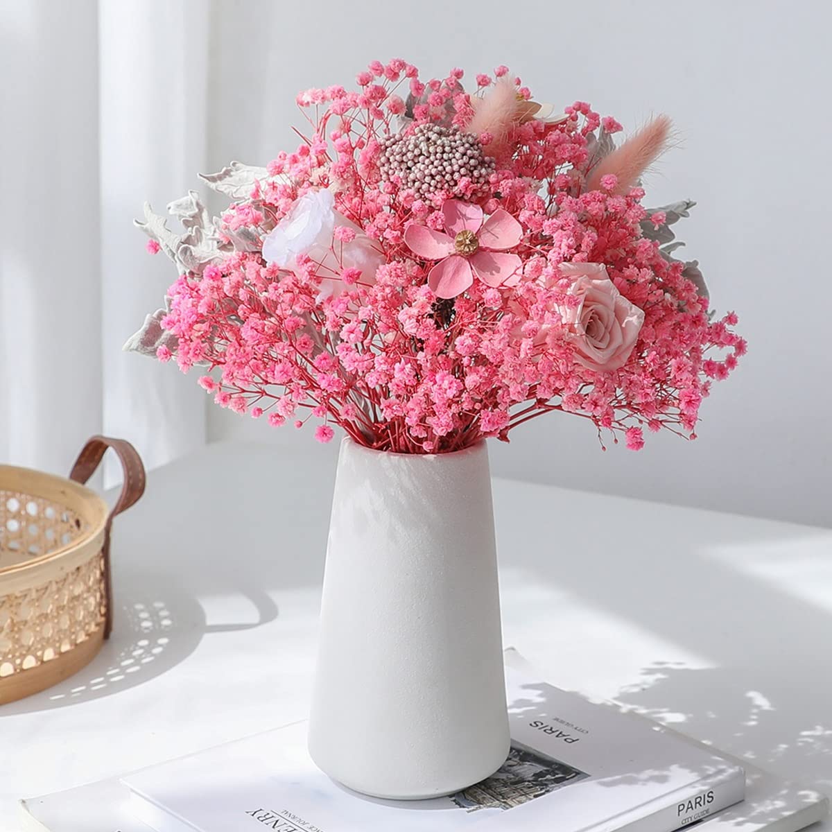 Aioneer Artificial Flowers With Vase,Preserved Flower Bouquet,Dried Flowers Suitable For Home Bridal Wedding Party Festival Decoration Artificial