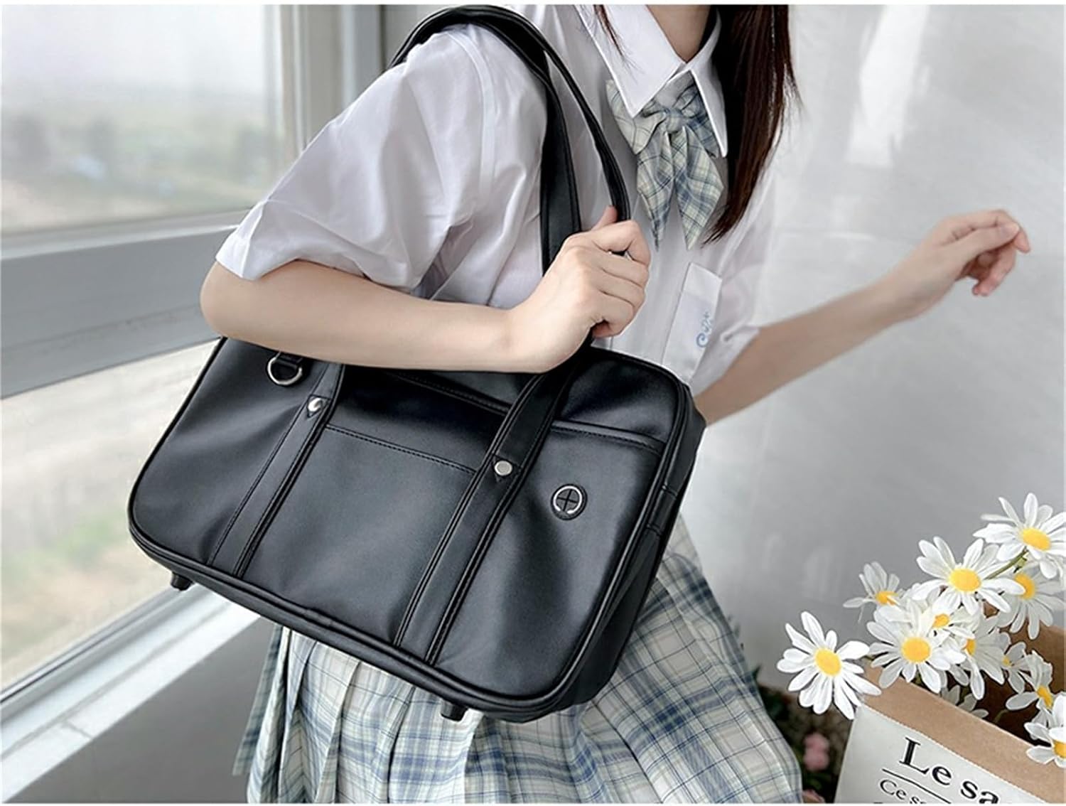 Amazon | [SUNMOOH] スクールバッグ 合皮 女子高校生 スクバ 革