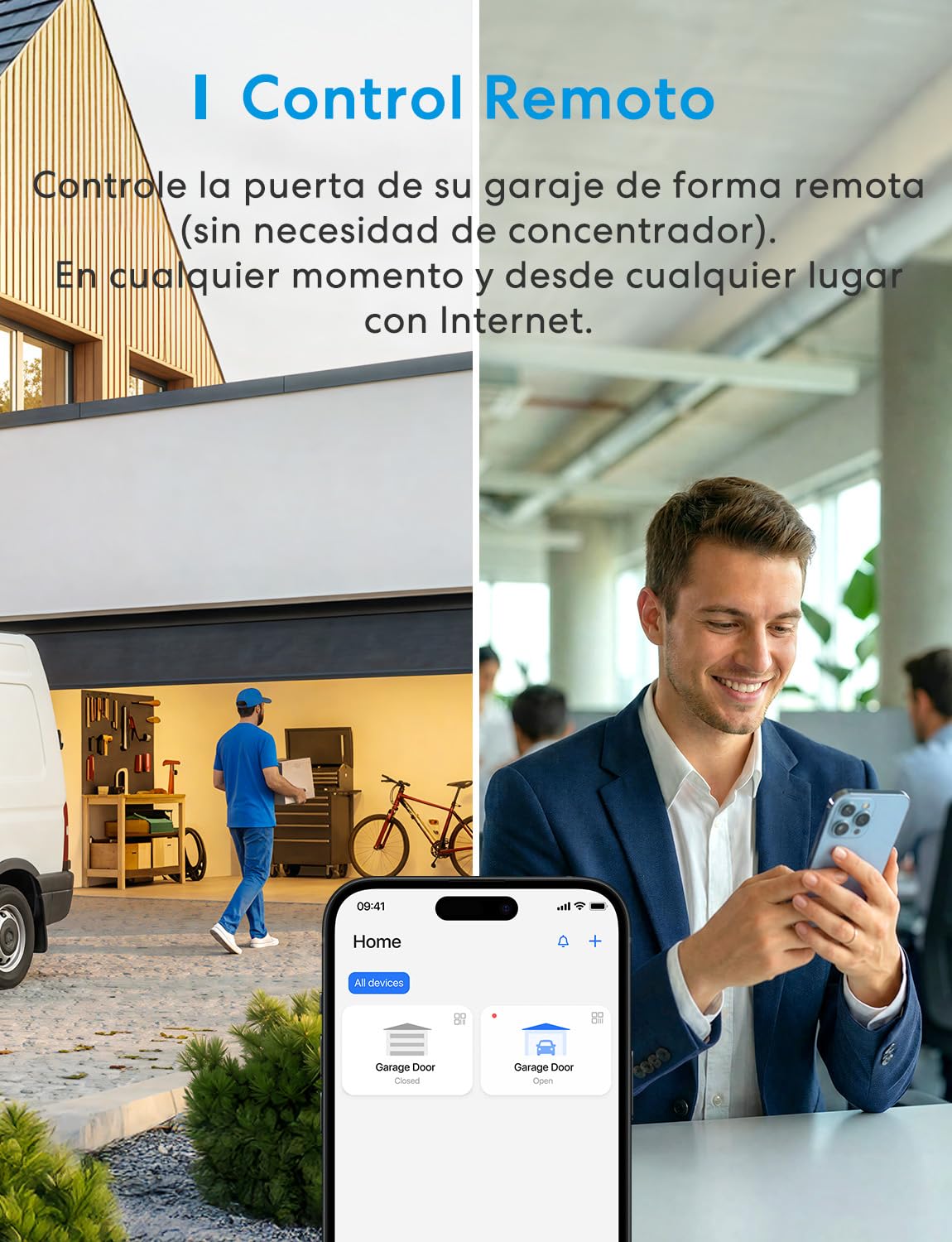 Meross Abridor de Puertas de Garaje Inteligente, Control Remoto y de Voz, Función de Cronómetro, Compatible con Apple HomeKit, Alexa, Google Asistente y SmartThings