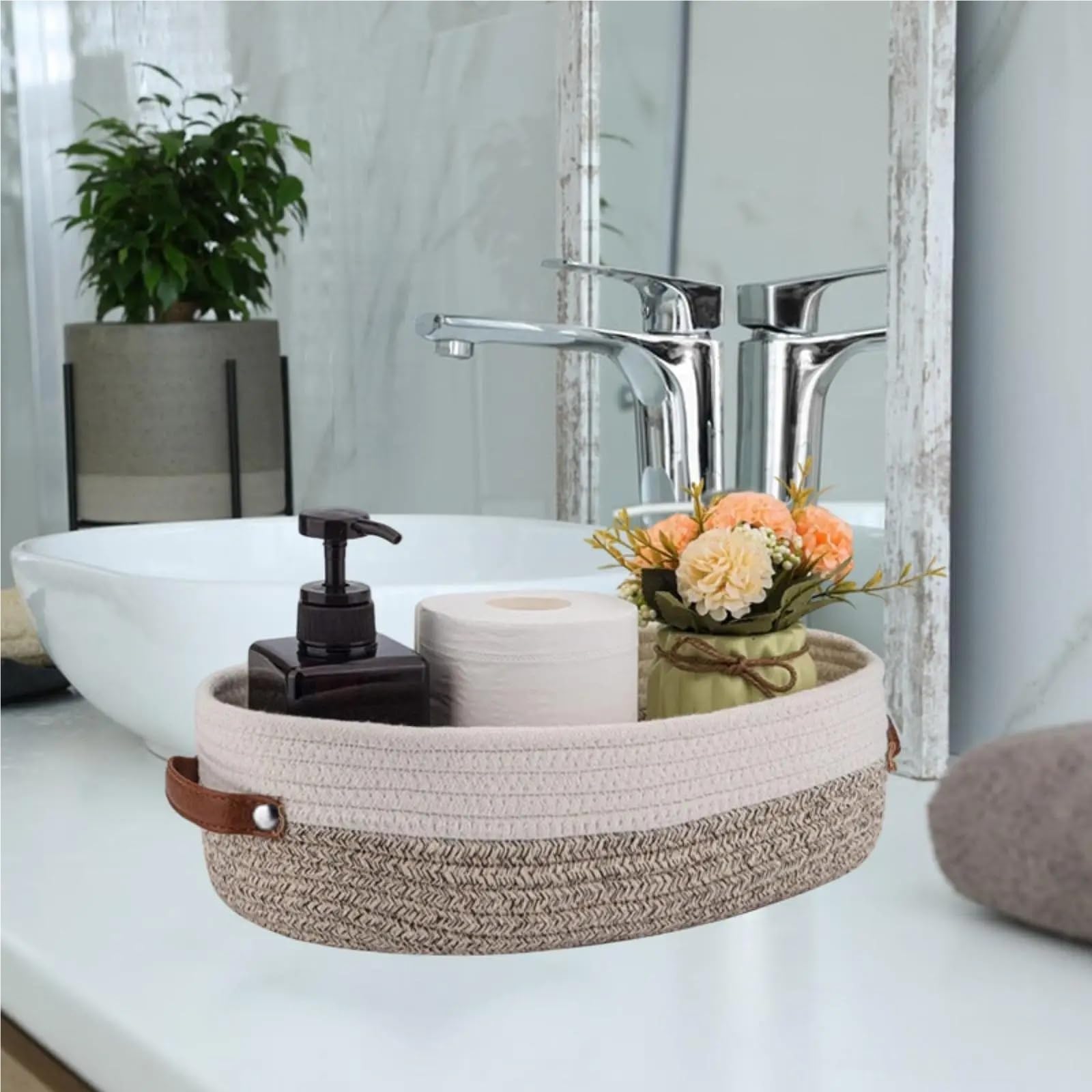 Paquete de 2 cestas de cuerda de algodón con asas for baño