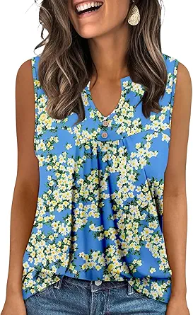 KISSMODA Tank Tops for Women Summer Casual Sleeveless Shirts Dressy Trendy V Neck Tunics Loose Notched Blouses S-3XL
