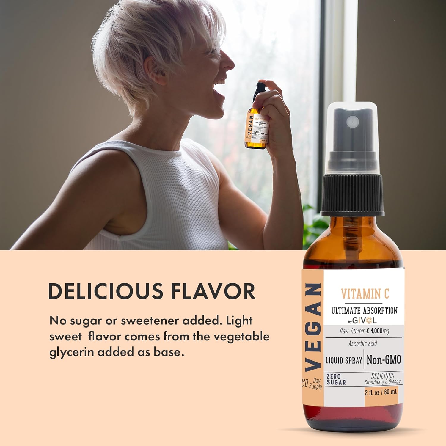 Vitamin C Spray: Daily Absorption Liquid Extract with Lemon, Orange, Strawberry, Rich in Ascorbic Acid, 2oz (60ml) 60 Day Supply