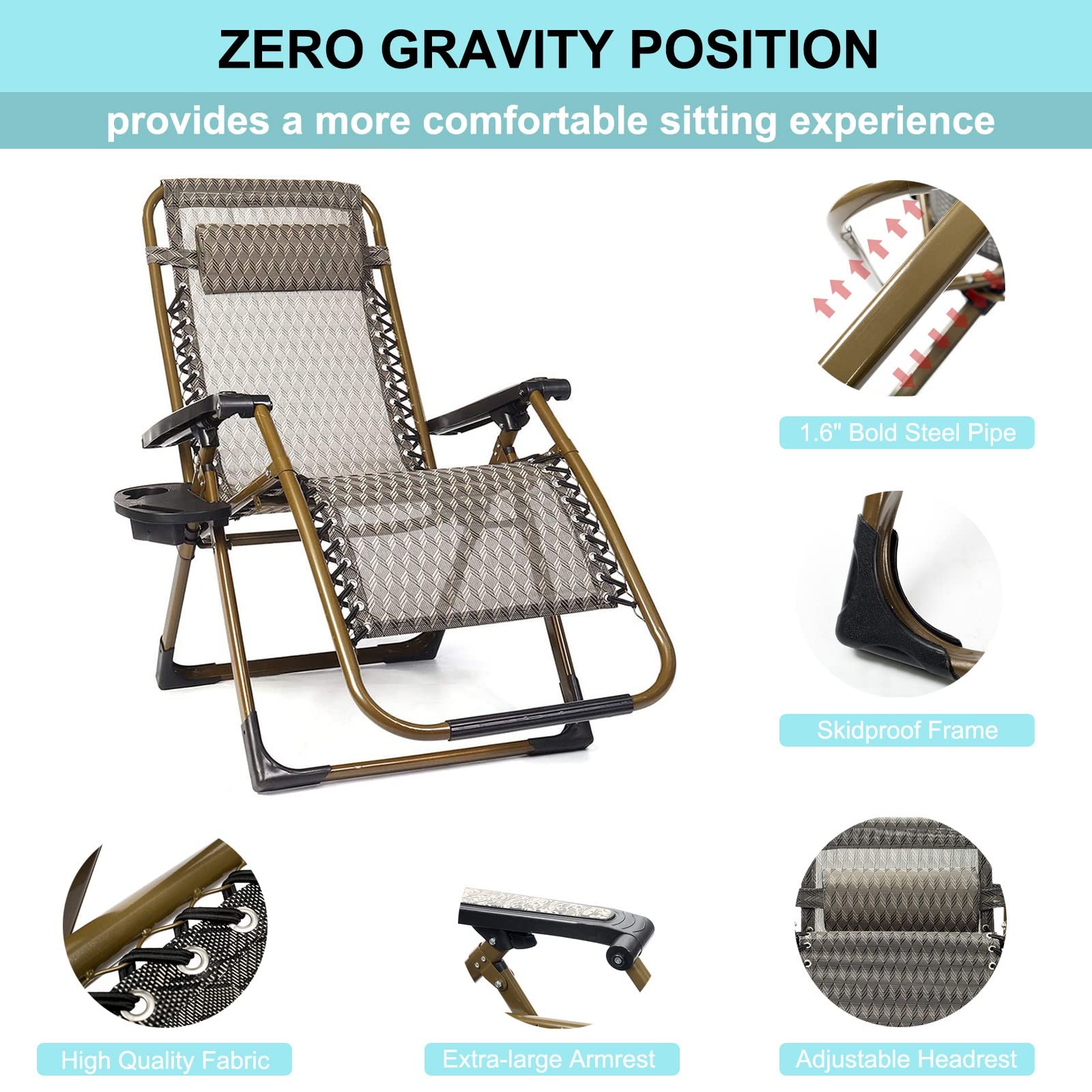 Tumbonas Sillas Plegables, Silla Reclinable Gravedad Cero para Playa Piscina Hamaca Reposabebidas, Hamaca Piscina Tumbona con Soporte para Bebidas Y Respaldo Ajustable