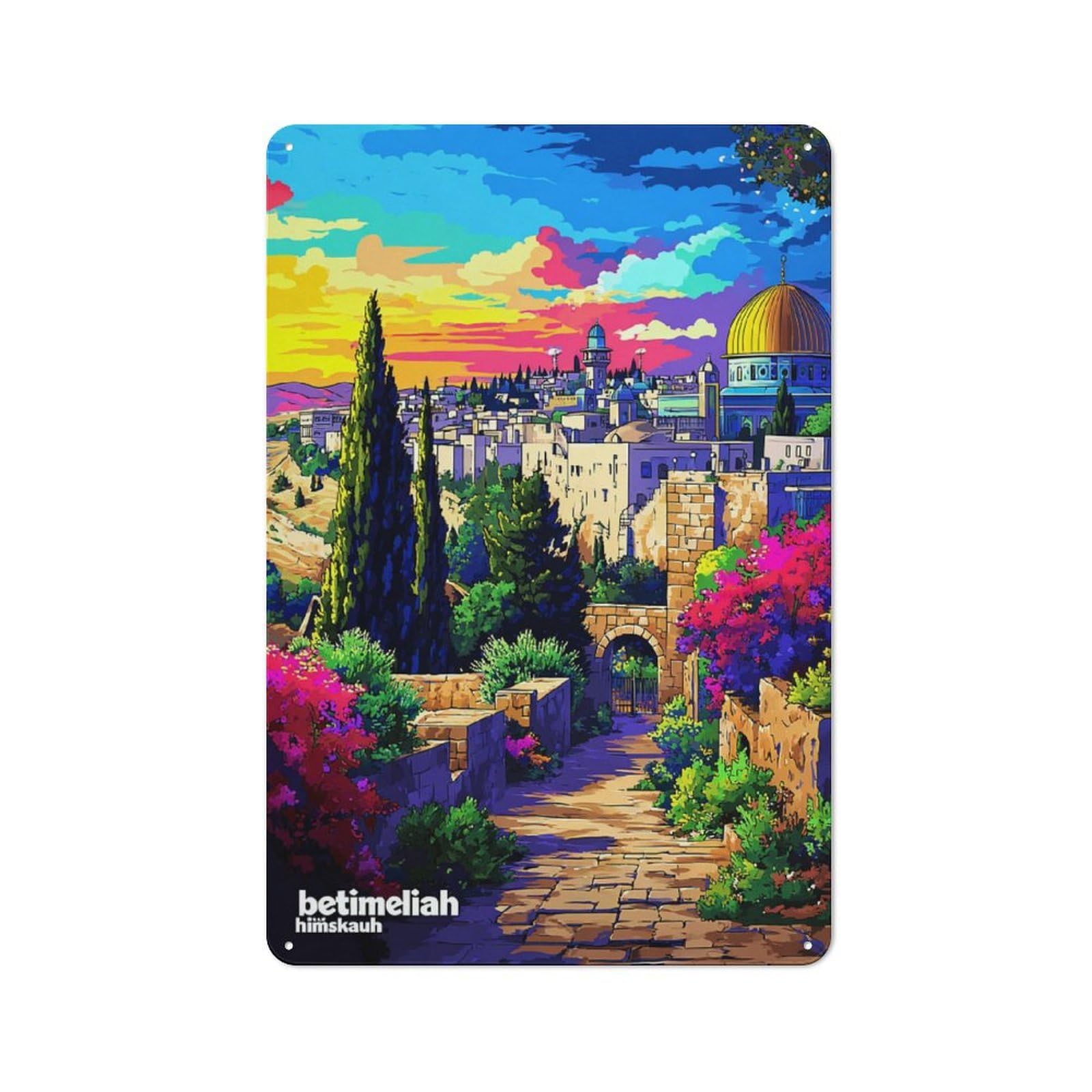 Junmoney Jerusalem Sunset A Vibrant Cityscape Tin Sign 30X20cm With For Garage Wall, Retro-Style Decor, For Vintage Wall Decor Fans, For Metal Sign Collectors