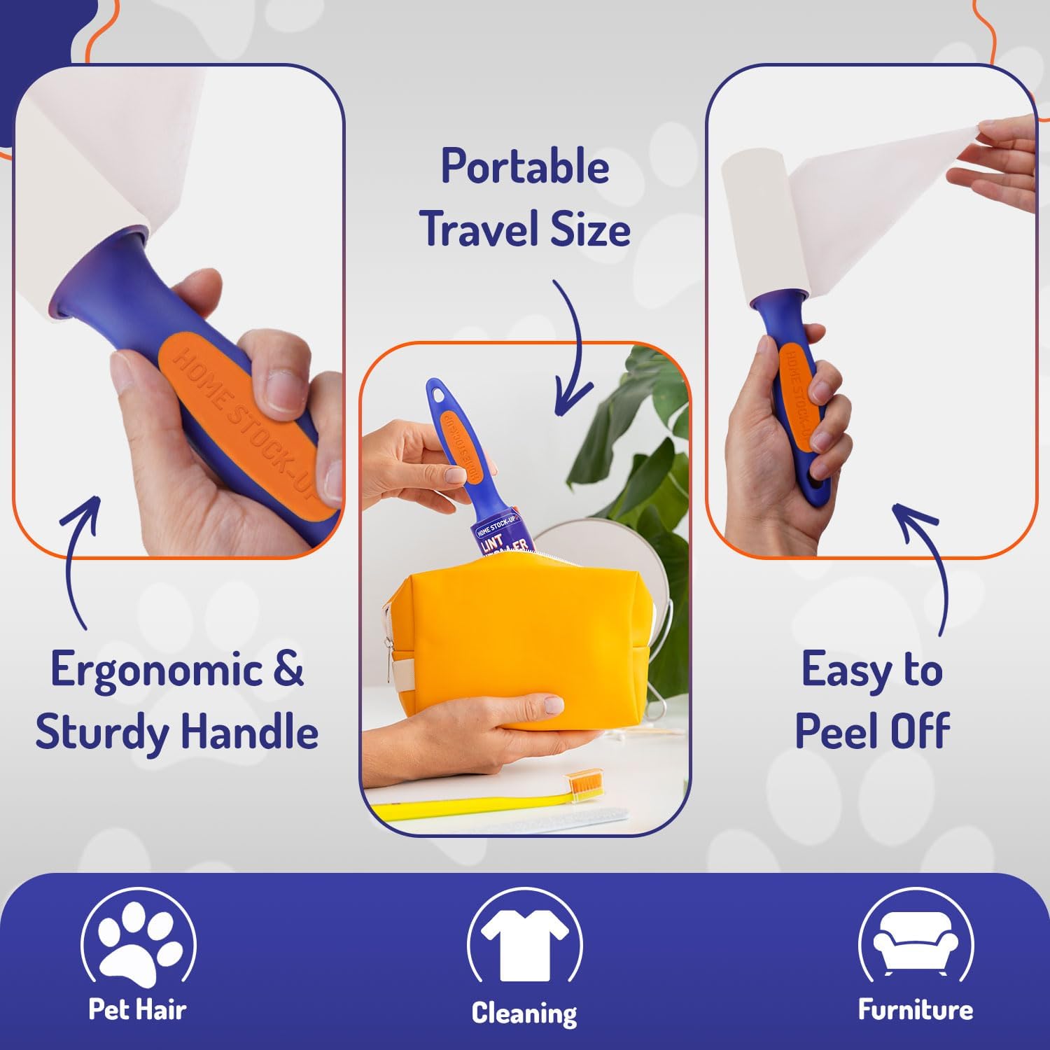 Extra Sticky Lint Roller For Pet Hair - 1 Handle + 200 Sheets, Portable Hair Remover For Clothes, Furniture, Car