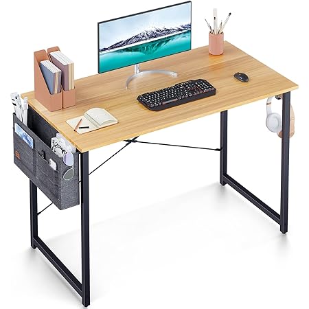 Amazon Kkl パソコンデスク Pcデスク 幅100cm 奥行50cm 収納袋付き ワークデスク コンパクトデスク 机 在宅勤務 頑丈で組立簡単 勉強机 省スペース おしゃれ 収納 シンプルワークデスク モニターアーム取付対応 ナチュラル パソコンデスク 文房具 オフィス用品