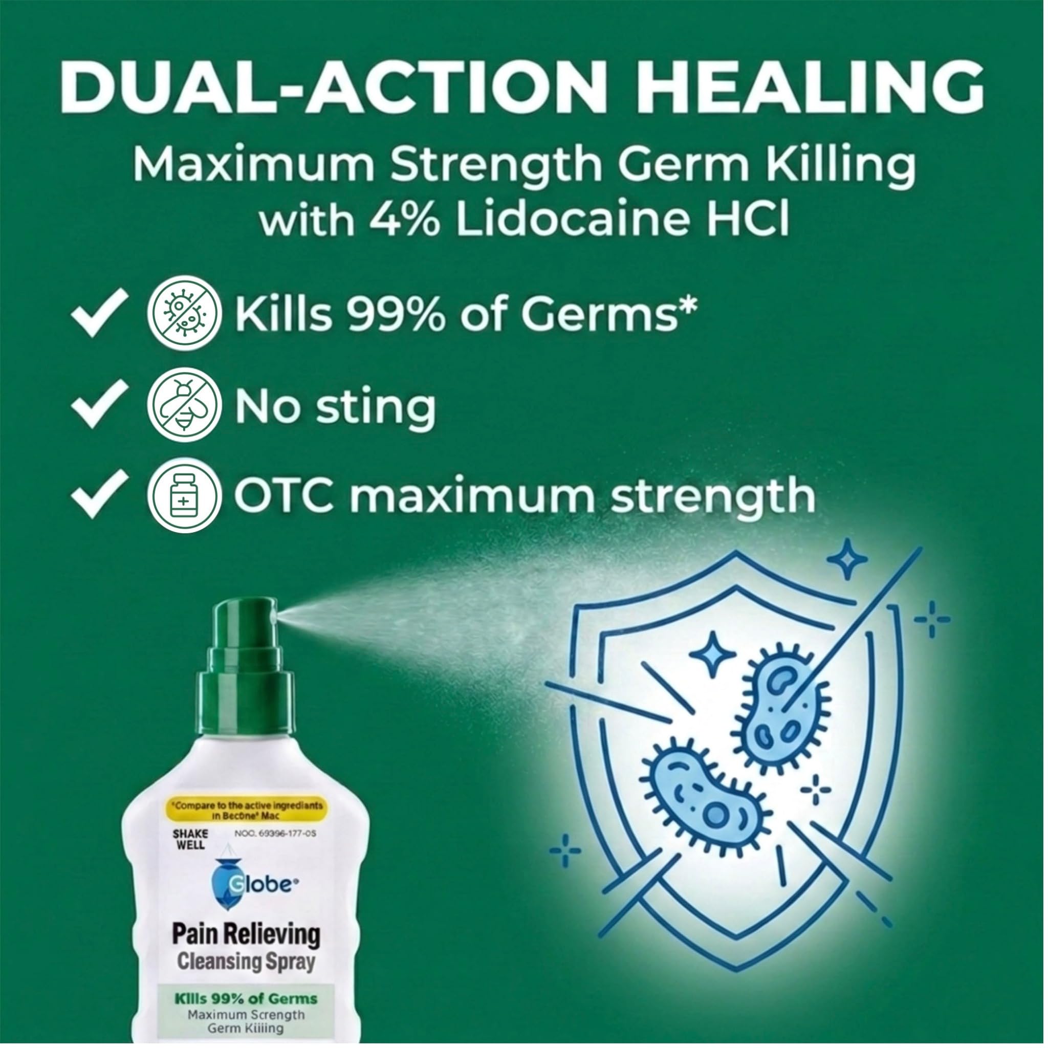 Globe Max Lidocaine Antiseptic Spray, No Sting, 4 Bottles, 5 oz — Amazon image 5