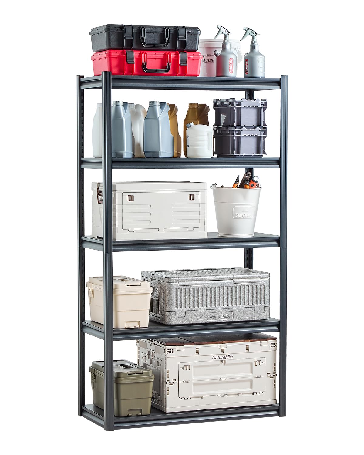 Photo 1 of ** dented/scrapes from transport**VEVOR Storage Shelves, 2000 lbs, 5 Tier Garage Storage Shelving, 18" D x 40" W x 72" H Adjustable Metal Shelves for Garage Shelves Utility Rack Shelf, Ideal for Kitchen, Warehouse, Basement, Black
