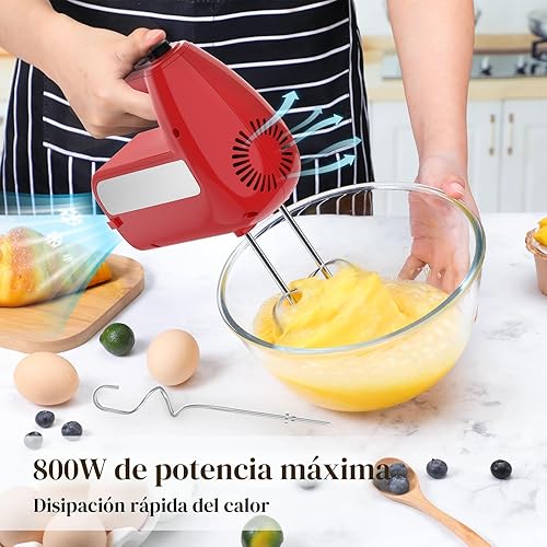 Miniatura 2 de Batidora de mano eléctrica de 5 velocidades, batidora de mano de 800 W con turbo para hornear y cocinar, mezclador de alimentos de cocina con