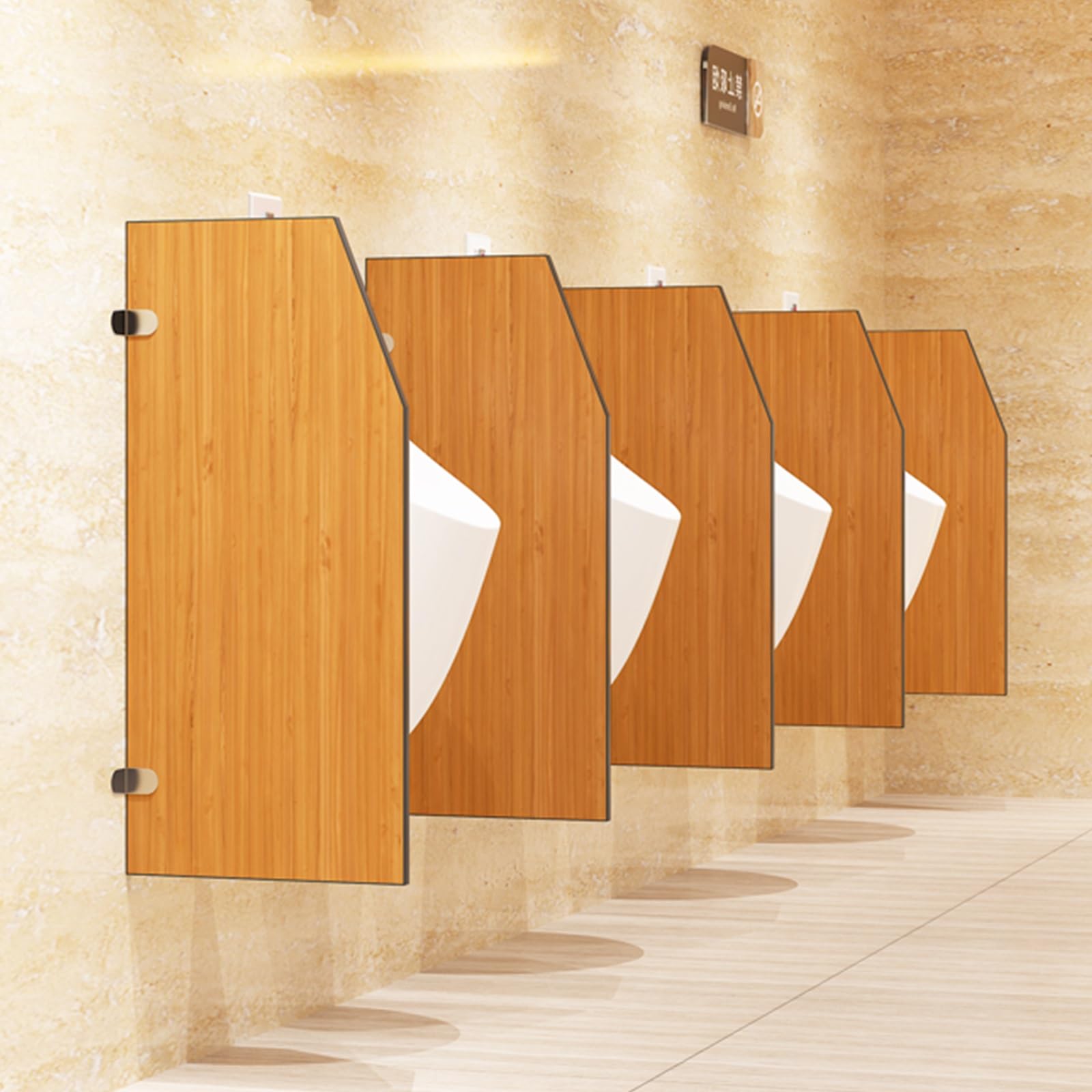 Mampara divisoria de privacidad para urinarios en baños de Hombres en hoteles, Estaciones y Bares, con herrajes de Acero Inoxidable.