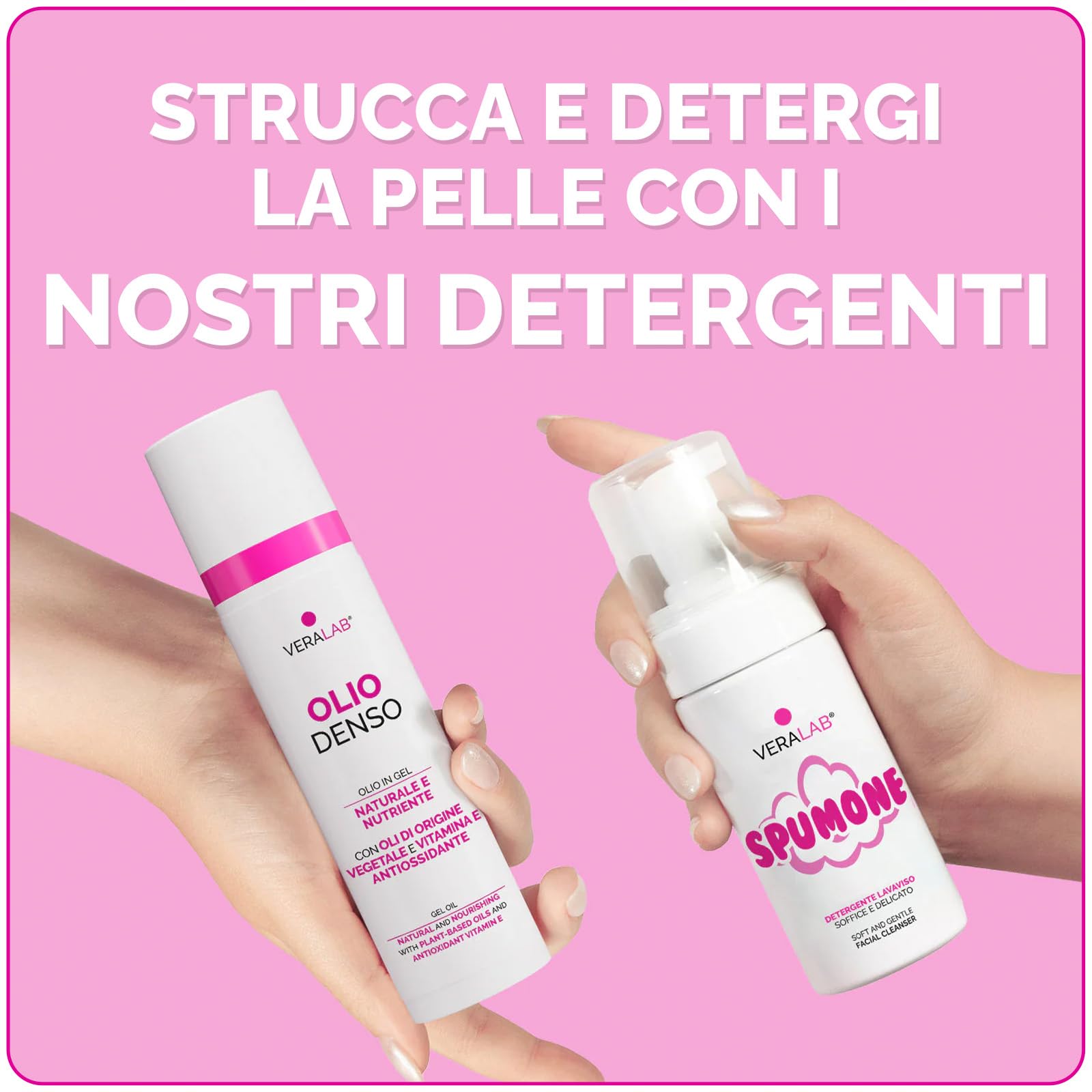 Veralab Kit Doppia Detersione, Olio Denso 80ml + Spumone 100ml + Panno in Microfibra per Detersione e Microesfoliazione, Travel-Friendly