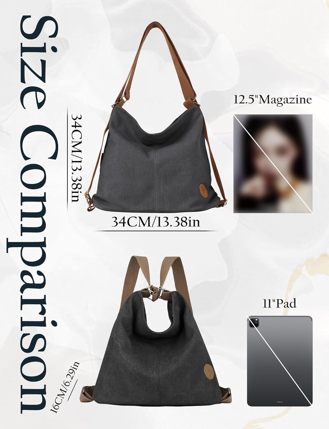 Women’s Convertible Tote Backpack Large 4-in-1 Canvas Bag Lightweight Crossbody Shoulder Bag for Work Travel