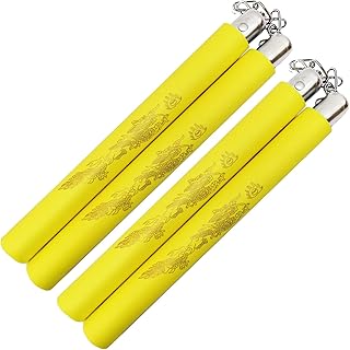 MSGumiho Safe Foam Rubber Training Nunchucks Nunchakus with Steel Chain 2PCS for Kids & Beginners Practice and Training (Yellow)