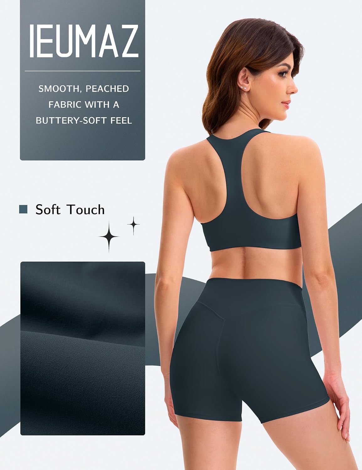 Ieumaz Racerback Sports Bras for Women Wireless Padded Buttery Soft Bra Workout Gym Yoga Top with Removable Cups