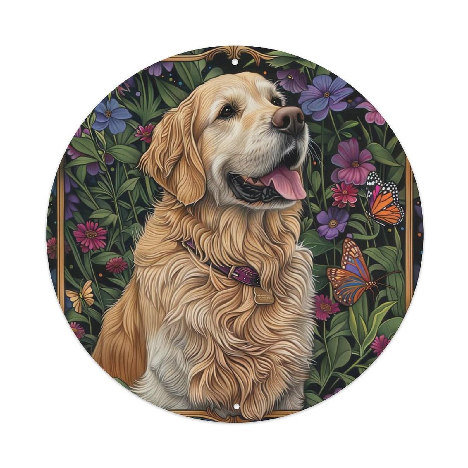 Animal Dogs in Flowers Metal Tin Sign