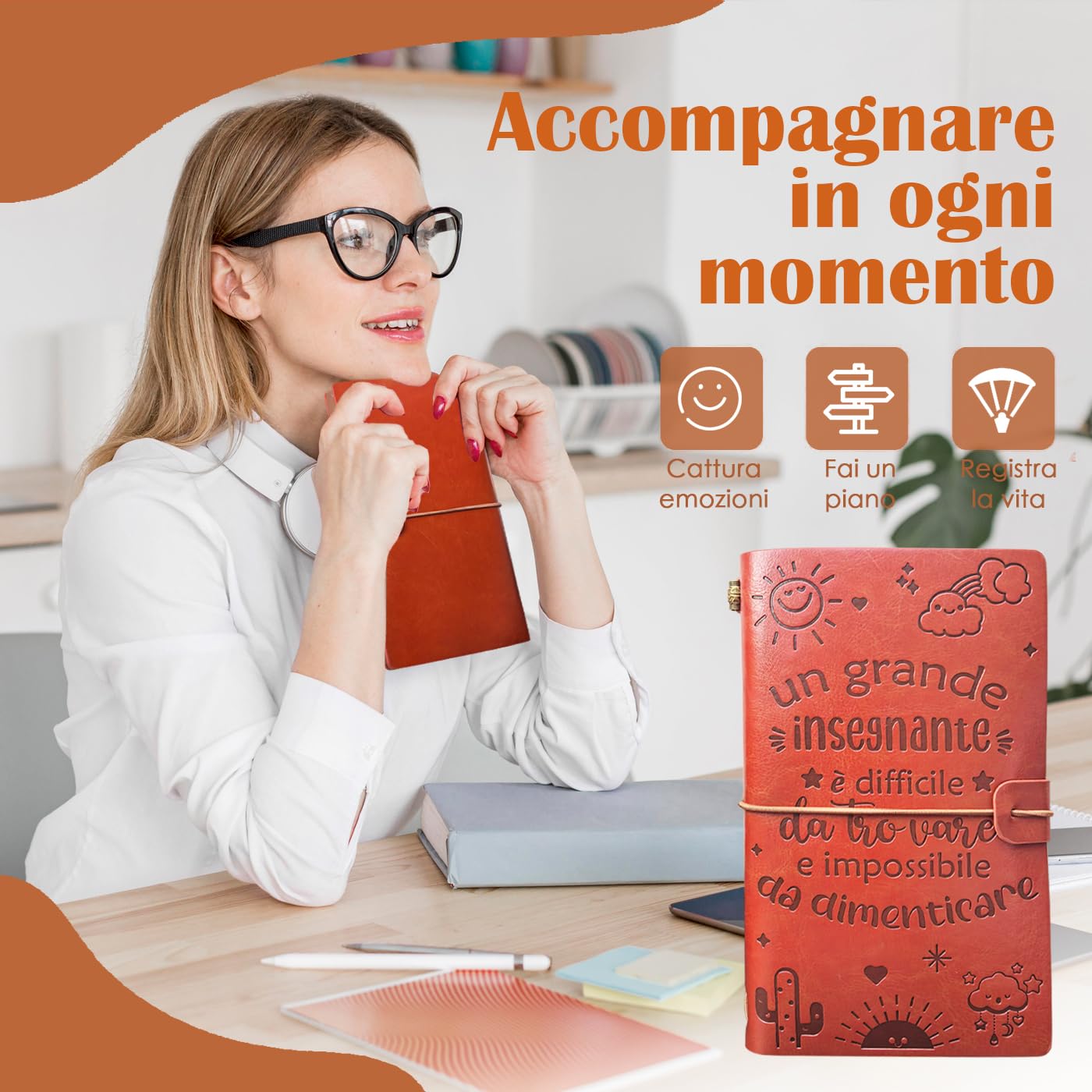 Regalo Insegnanti Fine Anno Grazie Maestra, Quaderno in Pelle A5 Copertina in Similpelle