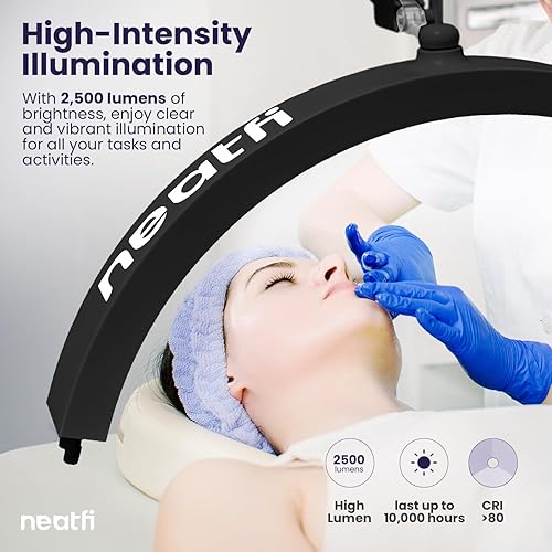 Miniatura 2 de Neatfi Lámpara de mesa con brazo oscilante de media luna, 2500 lúmenes, atenuación CCT, 5 modos de luz, iluminación LED profesional para