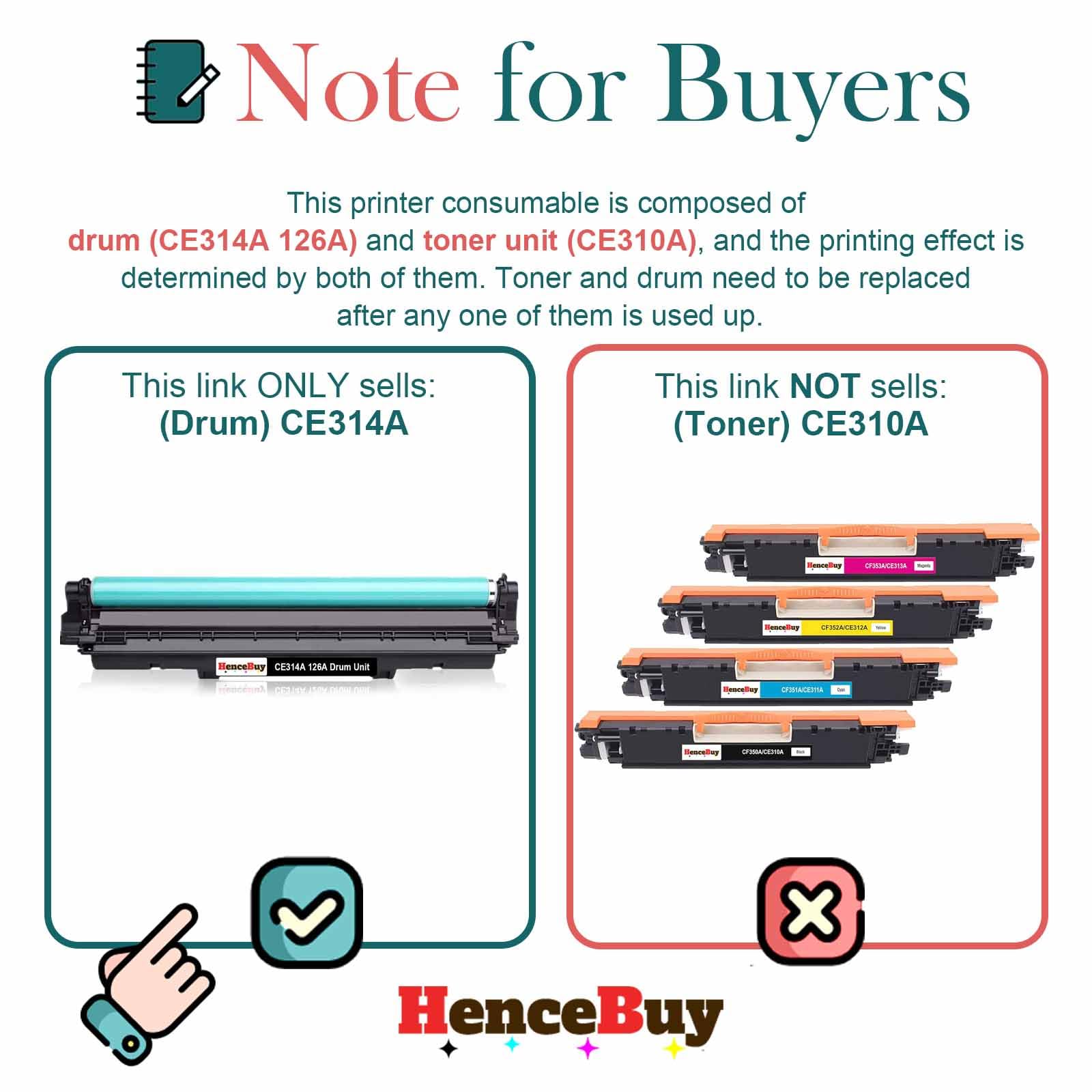 126A CE314A Tambour d'imagerie Compatible pour Imprimante HP Color LaserJet Pro CP1025 CP1025nw Pro 100 Color MFP M175 M175a M175nw TopShot LaserJet Pro M275 Noir