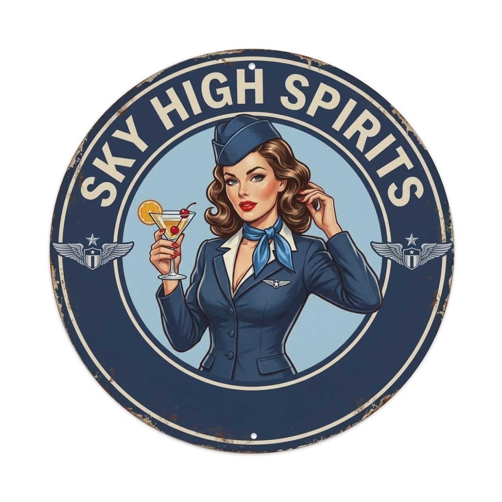 Funny Quote Sky High Spirits Flight Attendant Metal Tin Sign