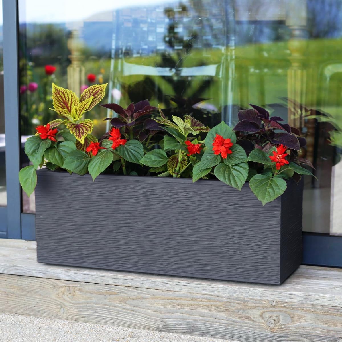 Stimo 2X Pflanzkübel XL Balkonkasten 59cm Blumenkasten 25L für Terrasse & Balkon Blumentopf Pflanztopf