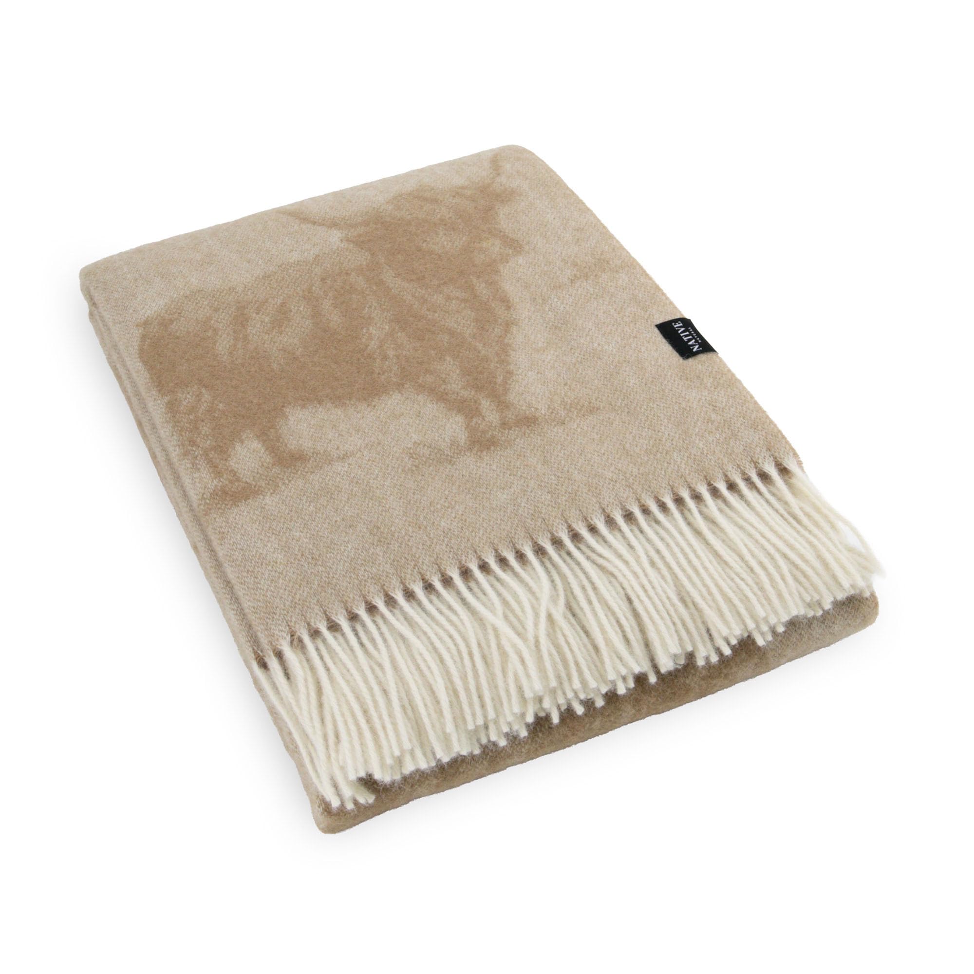 Simply Sheepskin Highland Cow Beige Wool Blanket - Wool Blanket - Jacquard Woven - New Zealand Wool Throw 140X200 Cm
