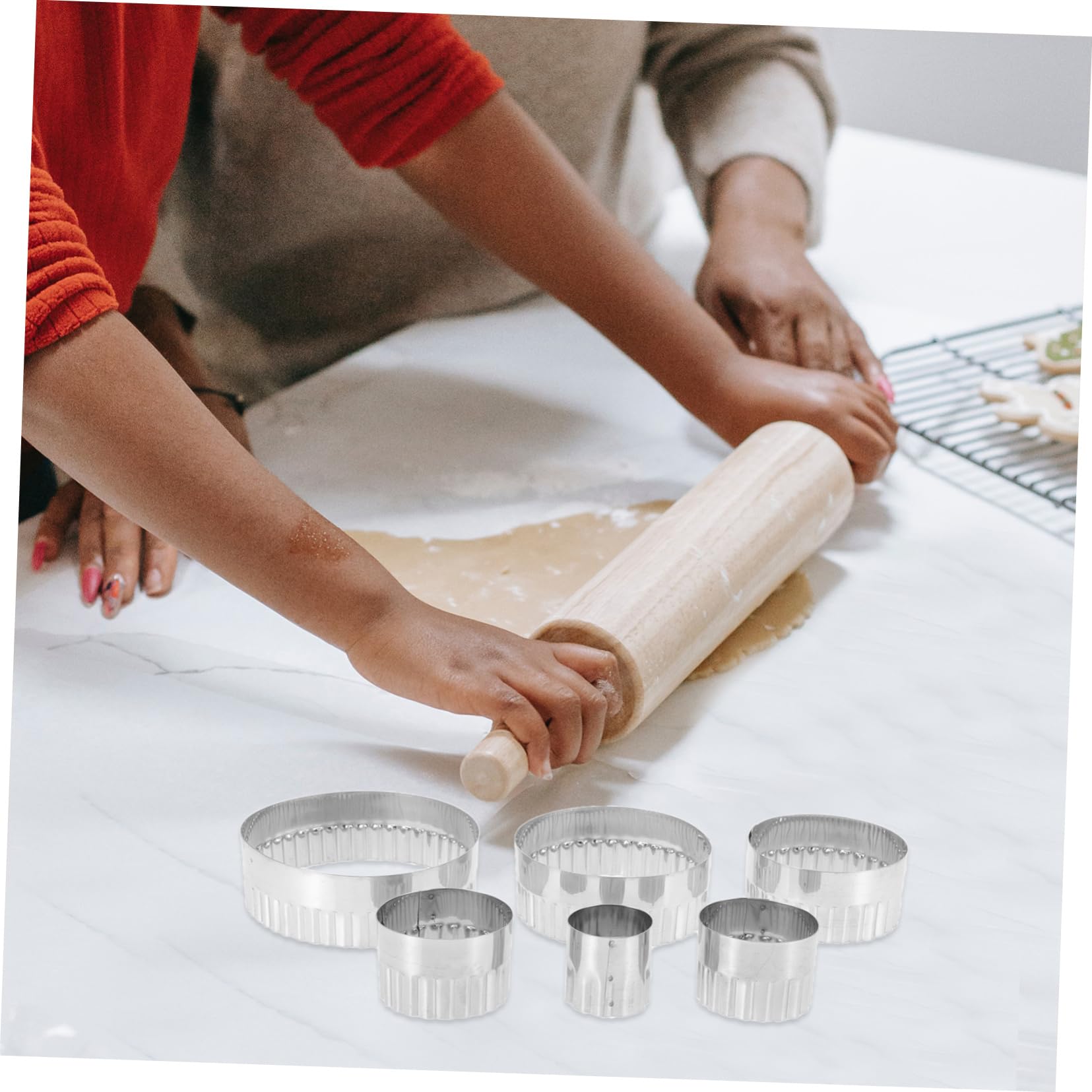 COLLBATH Cookies Molds Set 6 Pieces Stainless Steel Baking Tools for Tart Rings Cake Molding Mousse Ring Molds Kitchen Bakeware