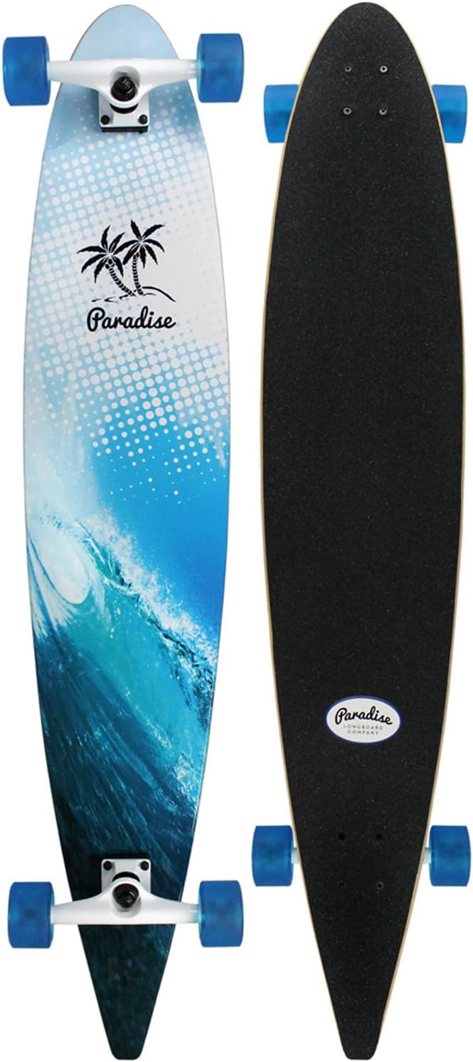 Paradise Longboard Pintail Complete Cruiser Skateboard, Surf Wave, 9" x 47.75"