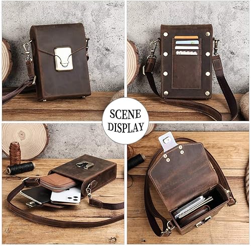 Miniatura 5 de Hiram Genuine Leather Small Crossbody Bag for Men, Men's Crazy Horse Leather Phone Pouch, Small Messenger Bag for Men