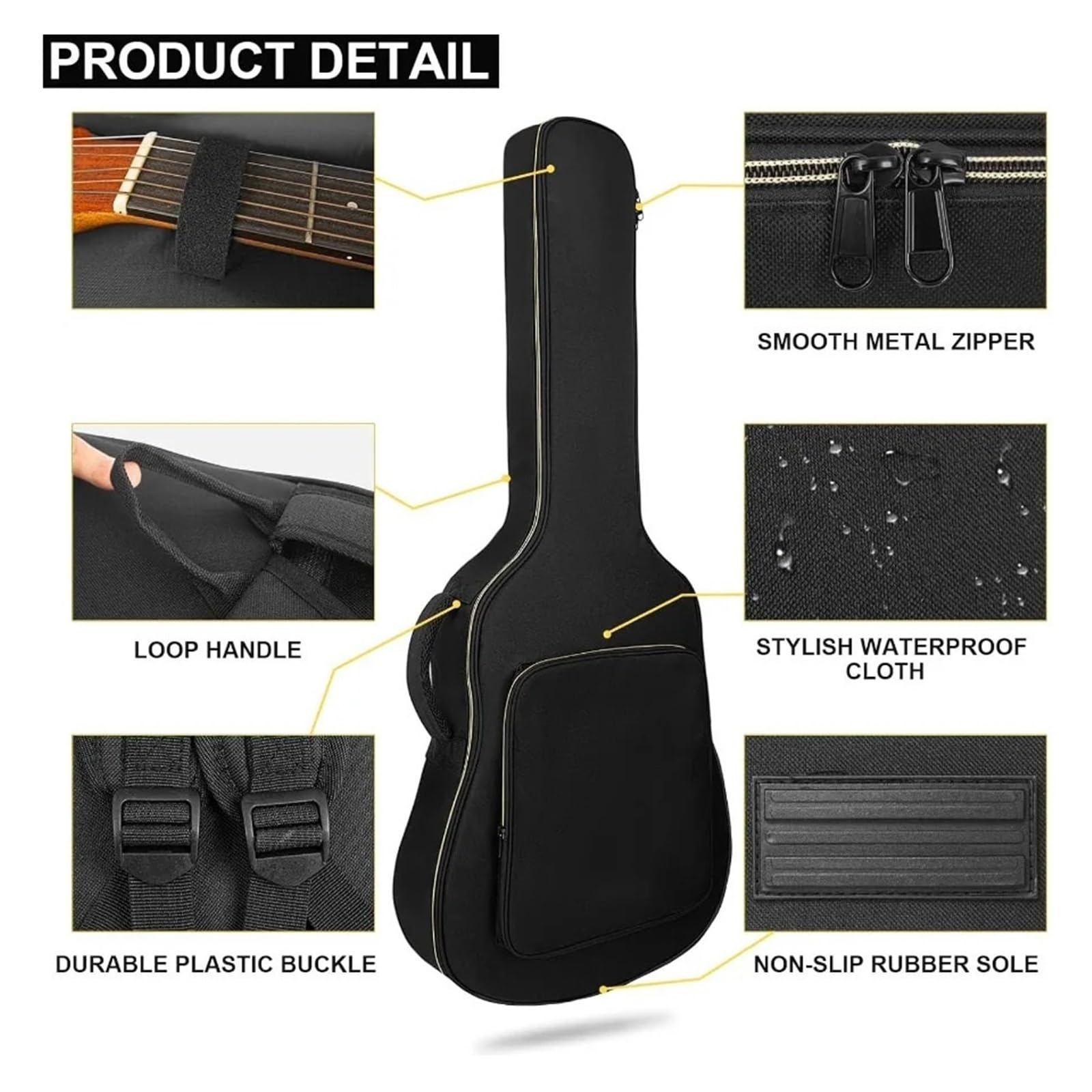 Bolsa for Guitarra acústica de 39, 40 y 41 Pulgadas con Acolchado Grueso Impermeable 0,5 Correa Hombro Ajustable. Funda for para Guitarra