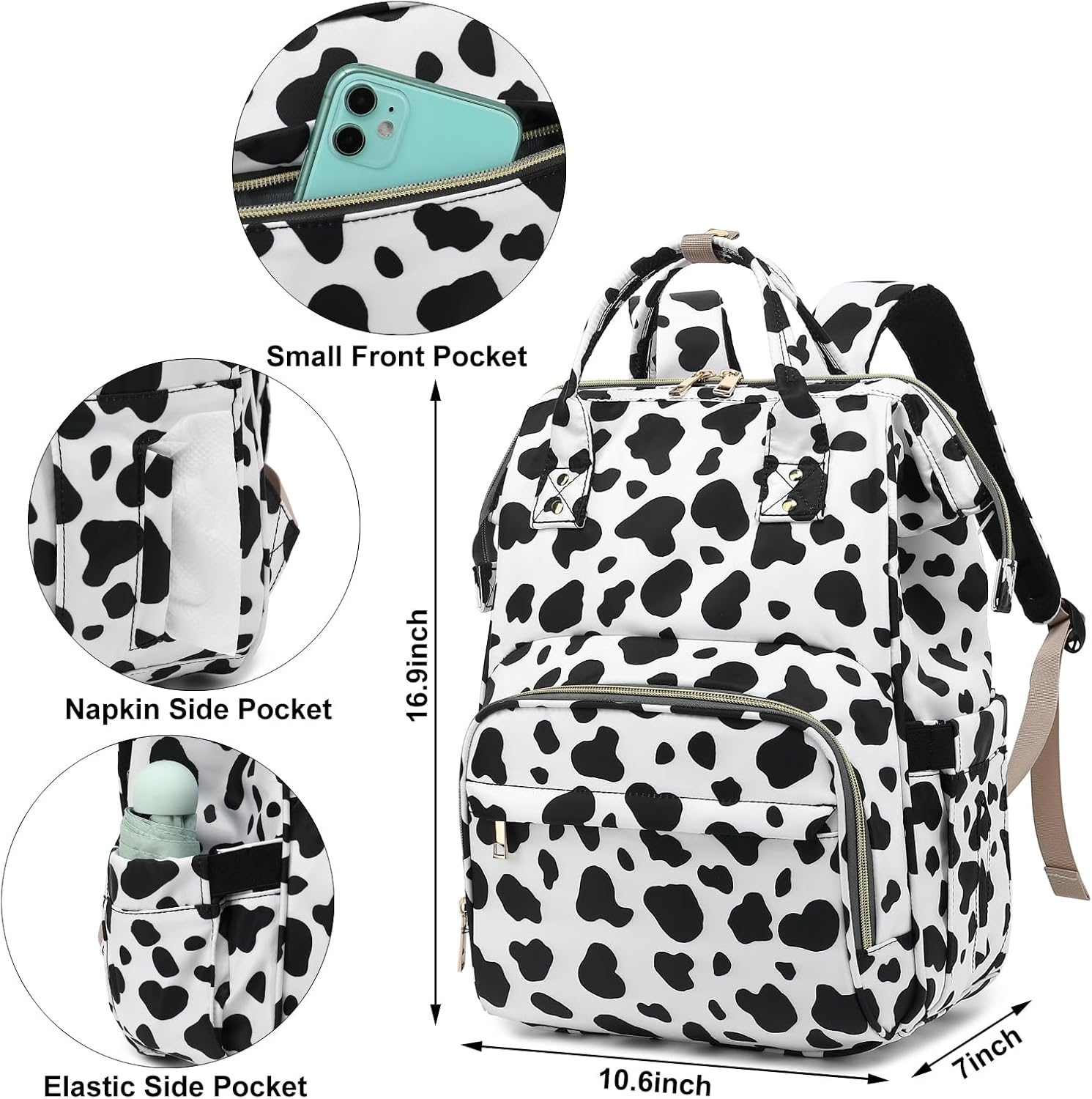 Cow Print Lunch Backpack for Women Girls, Insulated Cooler Backpack Laptop Backpack School Backpack Bookbag Nurse Work Backpacks