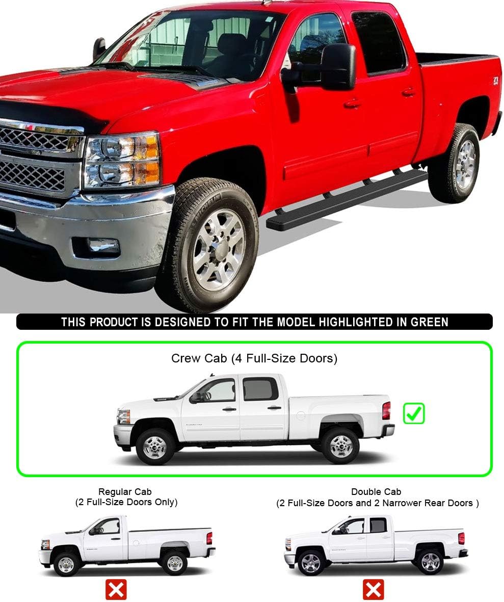 APS Running Boards (Side Bars Side Steps) Compatible with Chevy Silverado GMC Sierra 1500 2007-2018 & 2500 HD 3500 HD 2019 Crew Cab (Exclude 07 Classic) (Stainless Steel Black Powder Coated 5in)