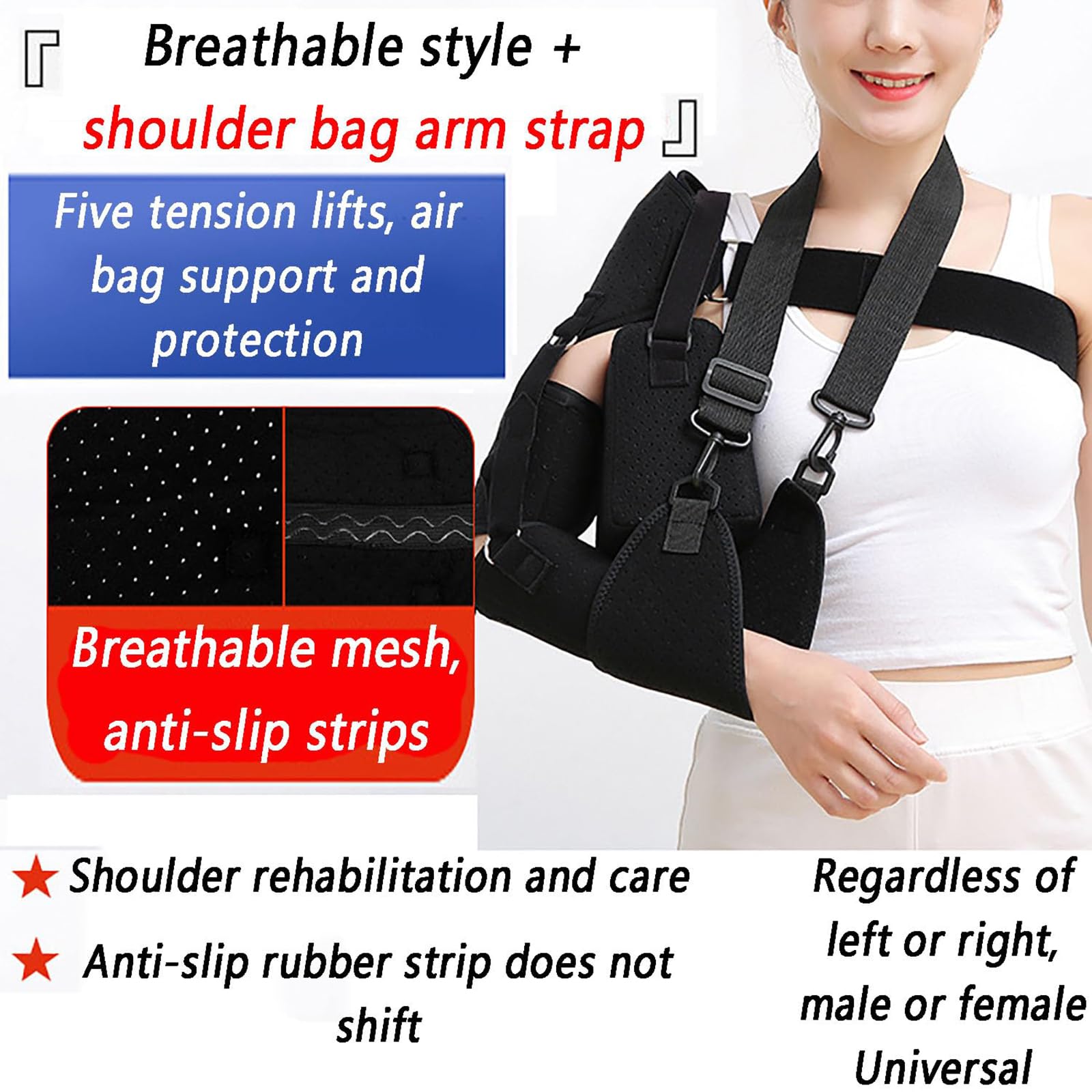 MObyat Cabestrillo para Brazo Y Hombro, Inmovilizador De Hombro Liviano, 3 Secciones De Soporte/reposabrazos Ajustable, para Codo De Brazo Lesionado, Clavícula Rota, Dislocación