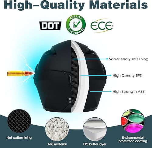 Miniatura 6 de Casco modular Bluetooth para motocicleta, aprobado por DOT, de cara completa con visor abatible, de doble visera, con altavoces duales y micrófono,