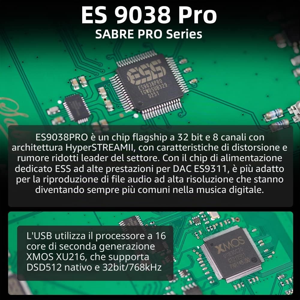 Sabaj A20d 2022 Version ES9038PRO - Amplificatore per cuffie XMOS XU216, DAC audio bilanciato ad alta risoluzione XLR fino a 4,0 Vrms, supporto LDAC apt-x HD DSD512 MQA USB/Ottico/Coassiale/Bluetooth