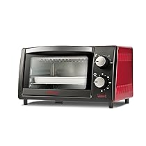 Girmi FE10 Forno elettrico, 800 W, 10 Litri, Griglia INOX, Termostato Regolabile, Timer 60 min, Accesori inclusi, Nero, Rosso