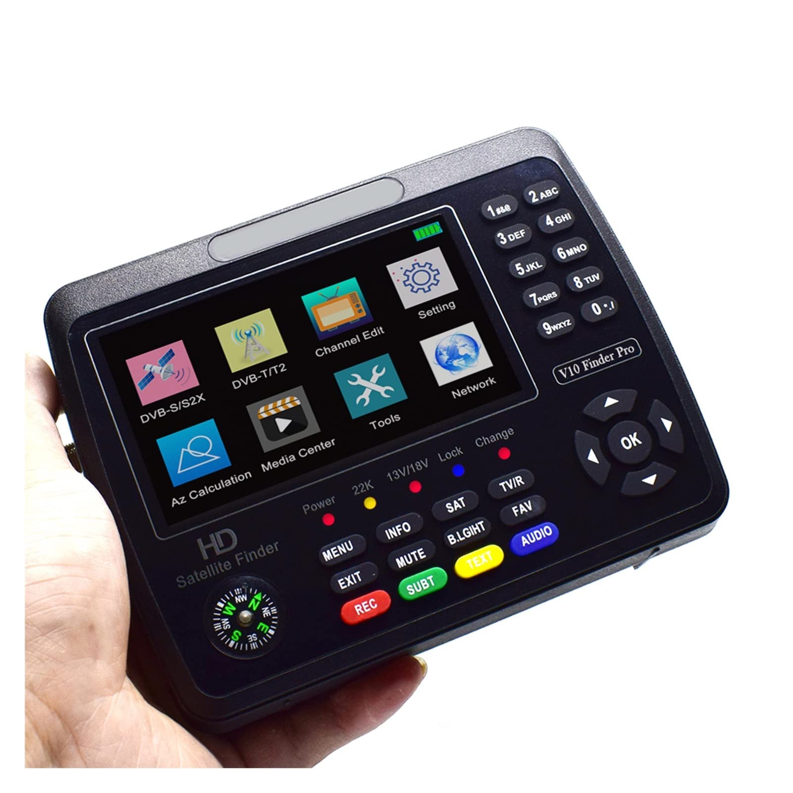 Buscador de SatéLite, V10 Pro Buscador de satélite Medidor de señal Buscador de señal de TV satelital DVB-S / S2 / S2X / T / T2 COMBO Medidor de señal de mano digital H.265