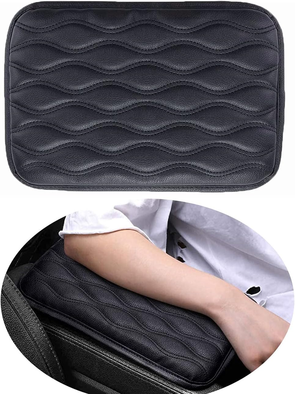 Armrest Cover for Car, Auto Center Console Pad PU Leather, Car Armrest Seat Box Cover Protector, Fit for SUV/Truck/Car, Waterproof - Black