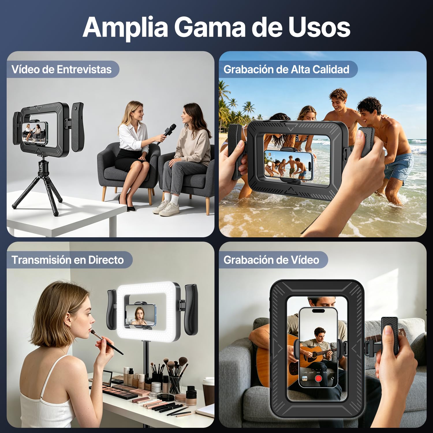 yAyusi Estabilizador de Teléfono Portátil con Luz,Luz de Relleno para Grabación de Vídeo con Mango,Aro de Luz LED para Selfies de 3600 mAh con Soporte para Teléfono,Ideal para Vlogs y TikTok