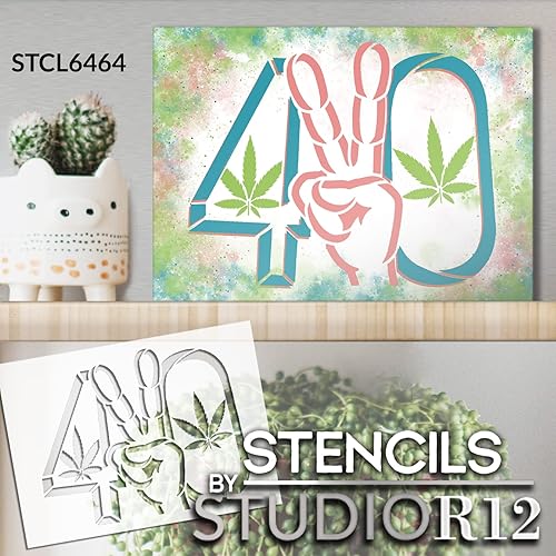 Miniatura 3 de StudioR12 - Letrero de mano de paz 420 con plantilla de hoja de marihuana  Weed Peace Love Mary Jane  Arte de pared DIY decoración del hogar,