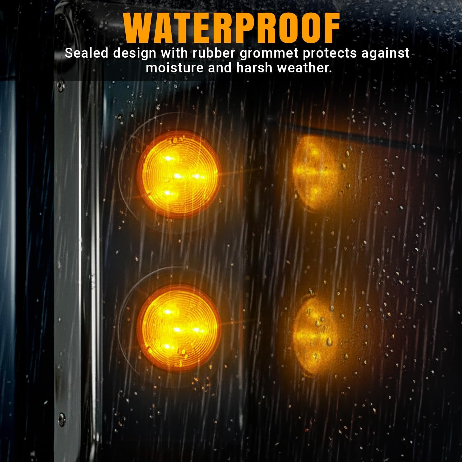 TMH 10 Pcs 2.5 Inch Amber 4LED Round Side Marker Light Grommet Flush Mount with Plug Clearance Lights Reflex Lens for Truck RV Trailer Bus 12V DC Waterproof IP67